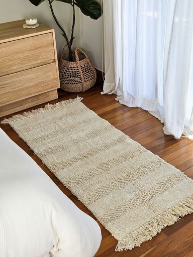 ALFOMBRA ALGODON NATURAL FRANJAS PELOS CON FLECOS 55X140 CM