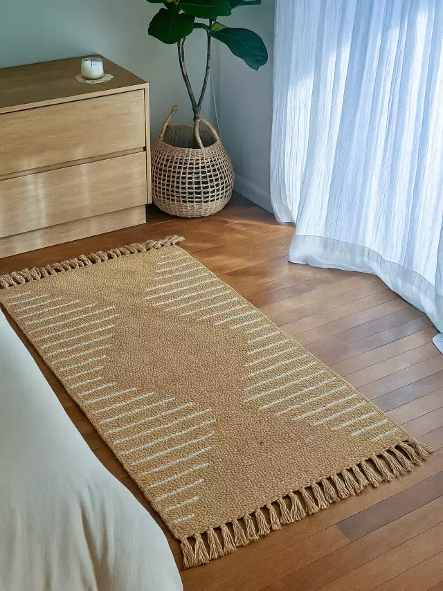 ALFOMBRA YUTE RIBETES ALGODON NATURAL 150X240 CM