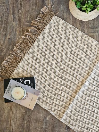 ALFOMBRA YUTE Y ALGODON NATURAL CON FLECOS 60X90 CM