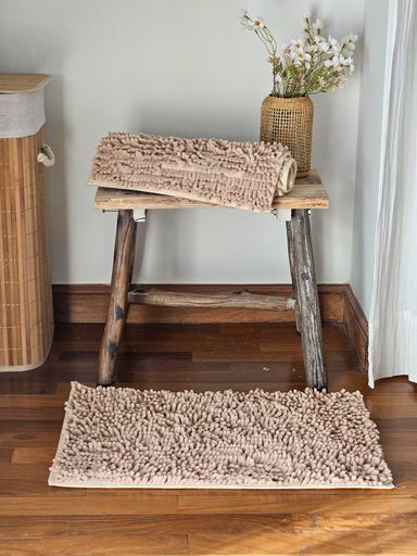 [AAH260] Alfombra Baño Shaggy Pelo Corto Beige