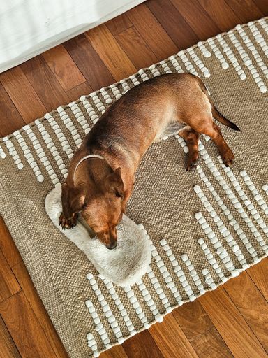 Alfombra beige con tramado blanco 50x80