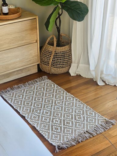 [AAH031] Alfombra beige trama rombo blanco 60x140 cm - Grande