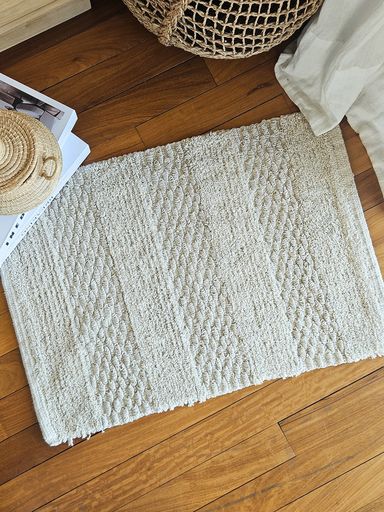 [AAH033] Alfombra de baño tablones pelo largo natural 40x60 cm