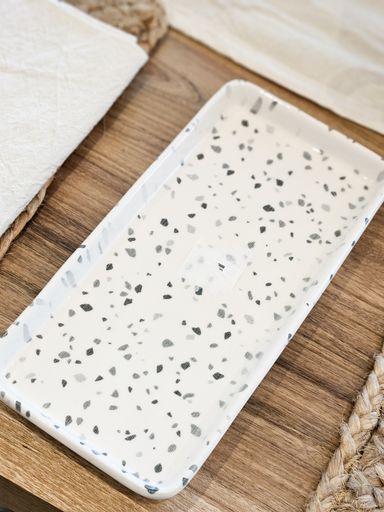 BANDEJA RECTANGULAR TERRAZO GRIS