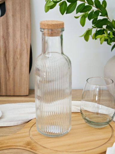 [AAE917] BOTELLA VIDRIO RAYAS VERTICALES CON TAPON CORCHO 1000 ML