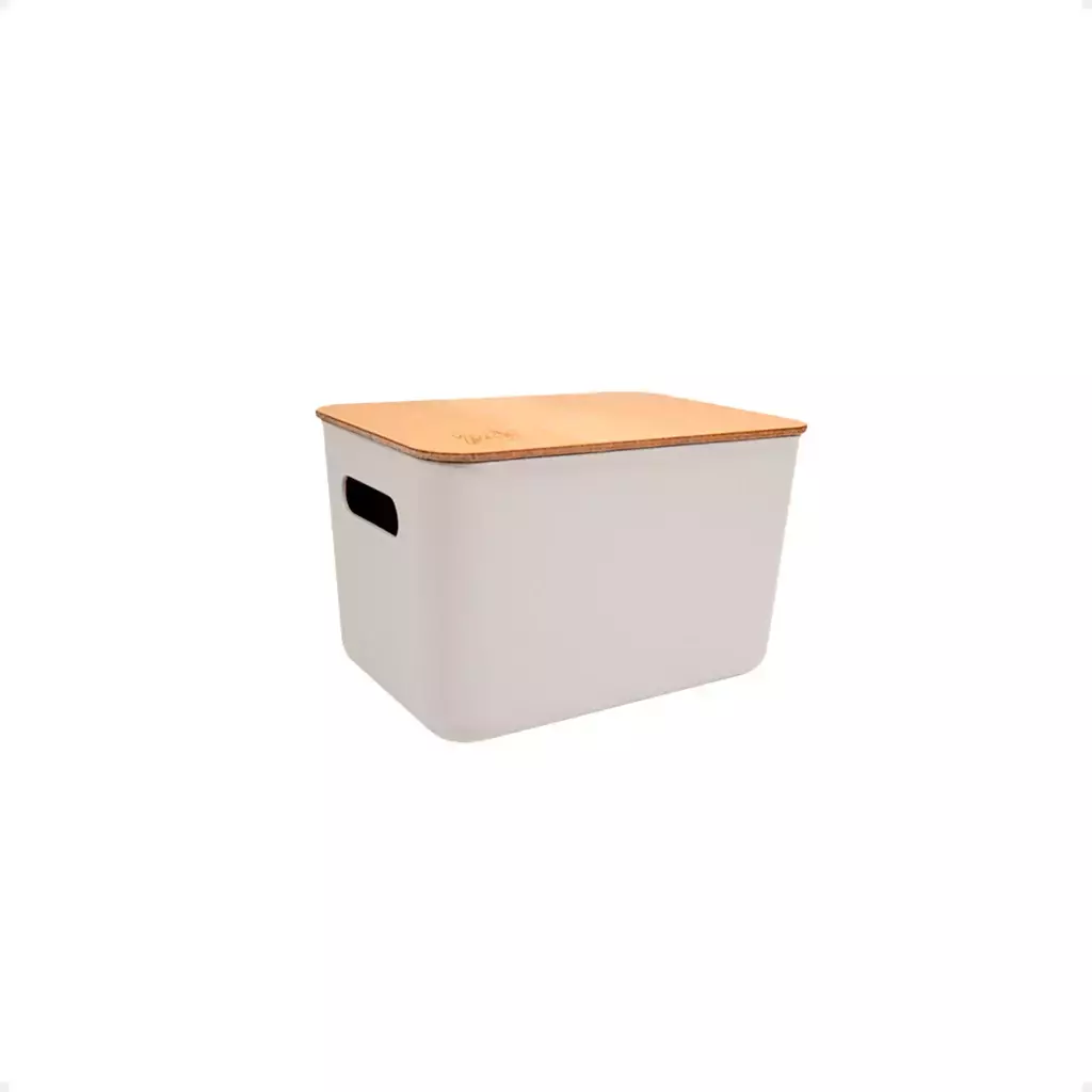 CAJA ORGANIZADORA TAPA MADERA 4 LITROS BEIGE