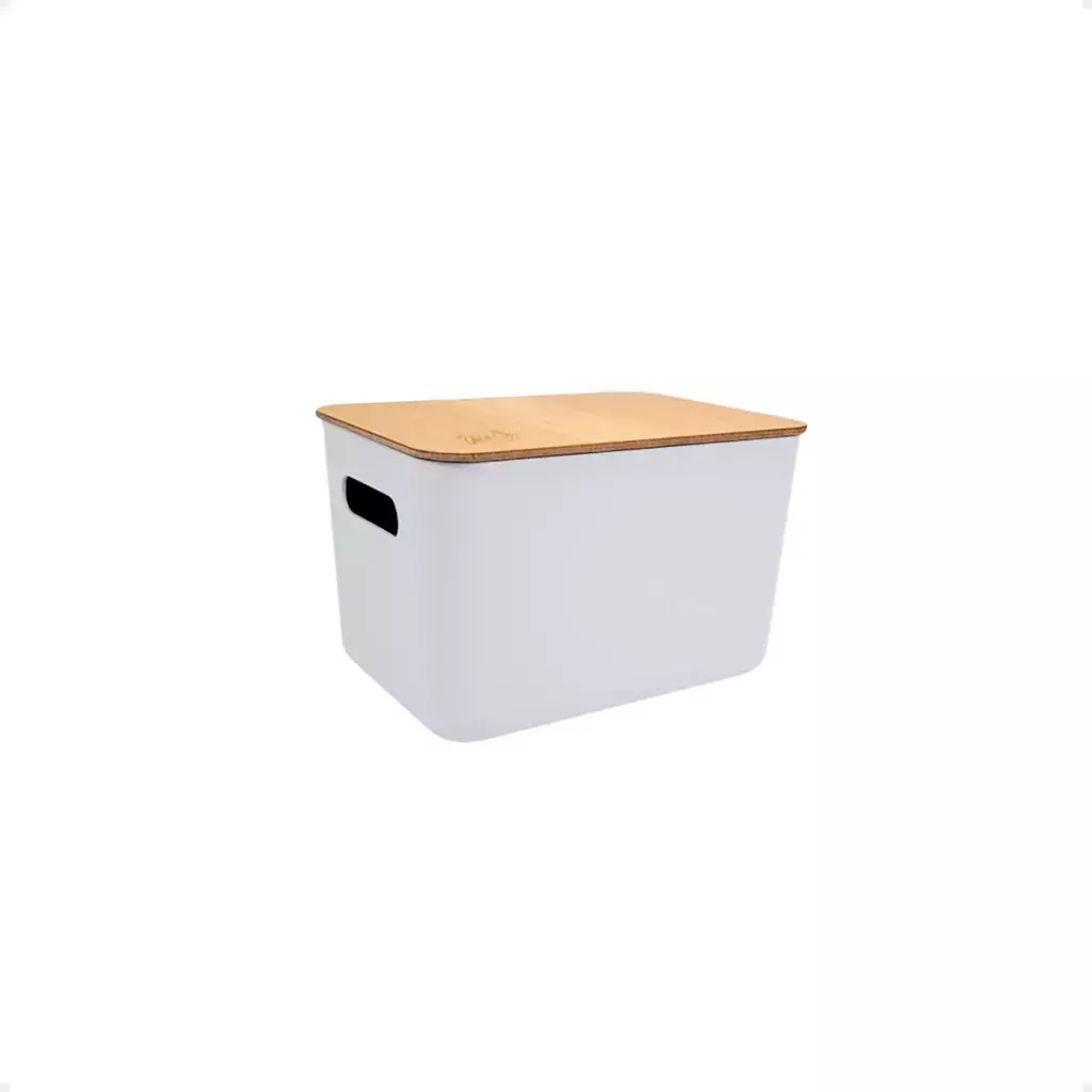 CAJA ORGANIZADORA TAPA MADERA 4 LITROS BLANCO