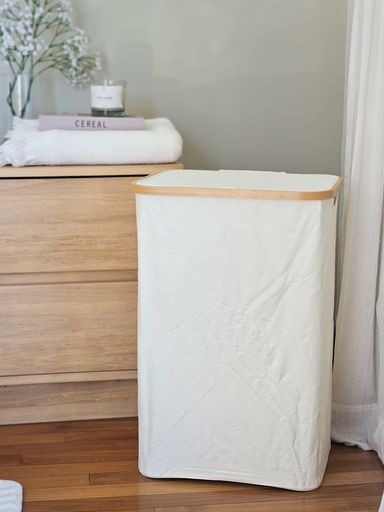 [AAH456] Cesto Ropa Rectangular Con Bamboo 40x30x60 cm