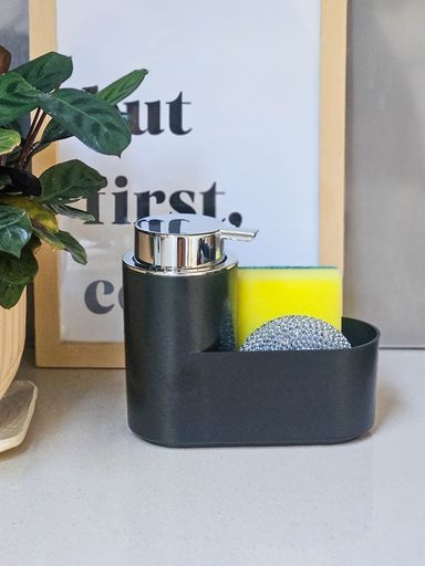 [AAD907] DISPENSER COCINA NEGRO CON ESPONJA Y VIRULANA